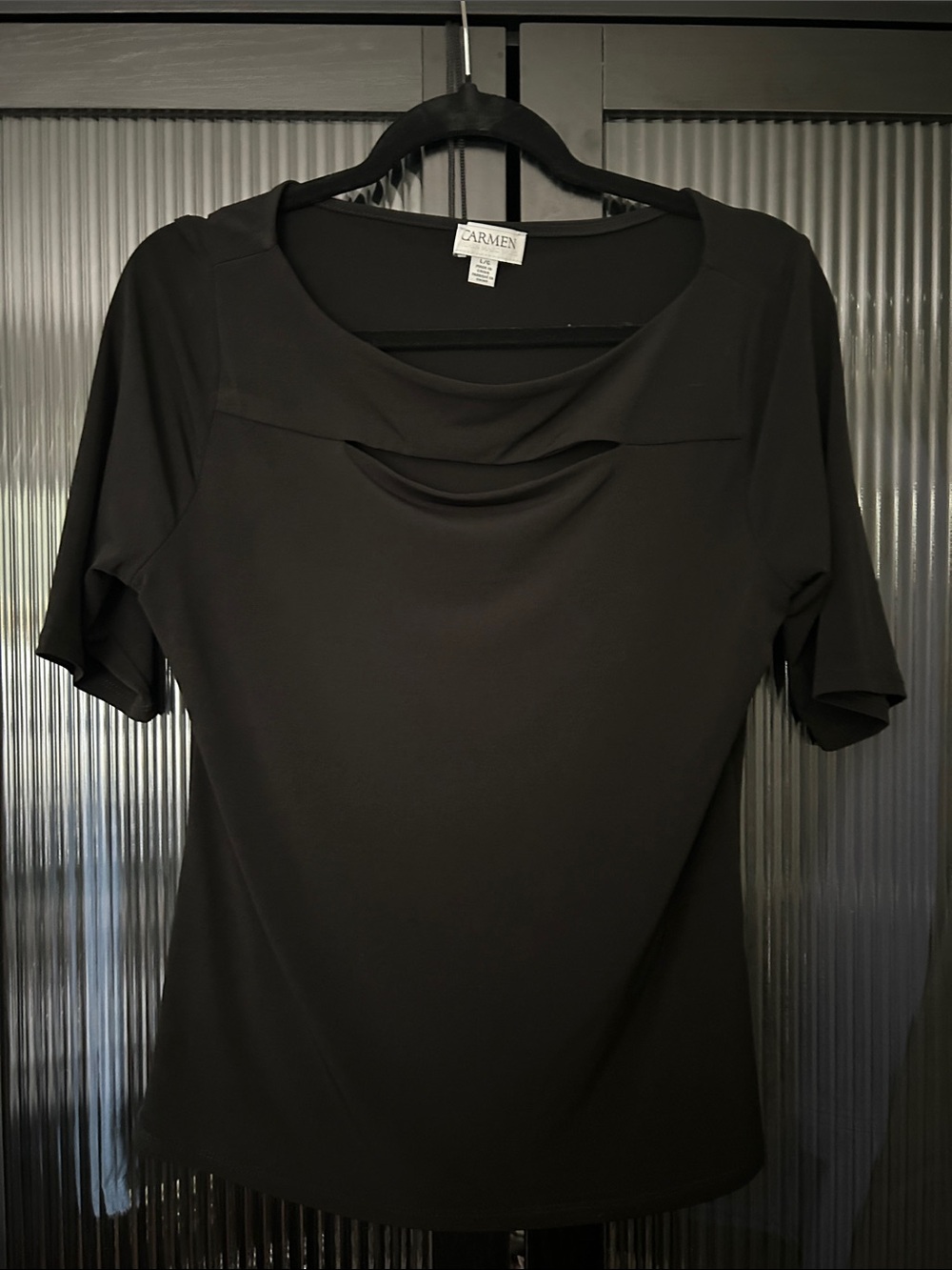 Carmen Short Sleeve Black Draped Neck Tee